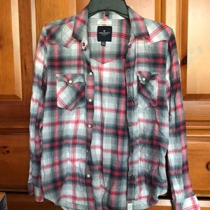 pink and gray boyfriend fit flannel size small